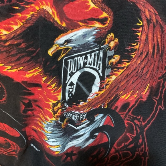 Y2K POW MIA Never Forget Biker Shirt Eagle & Flames Graphic Long Sleeve Medium - Picture 6 of 17